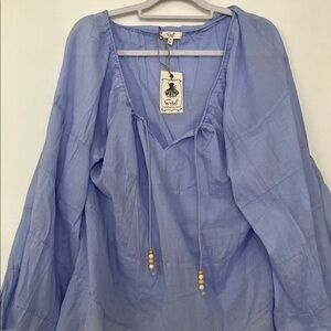 easel Periwinkle Blue Peasant Tunic with Drawstring